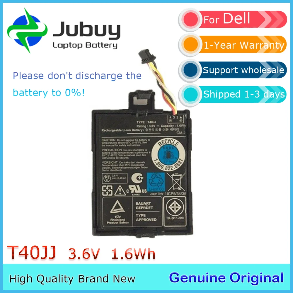 T40JJ 3.6V 1.6Wh Original Battery for Dell H710 H710P H810 RAID Controllers 70K80 D0JMF H810 N3V6G TTVVV TY8F9