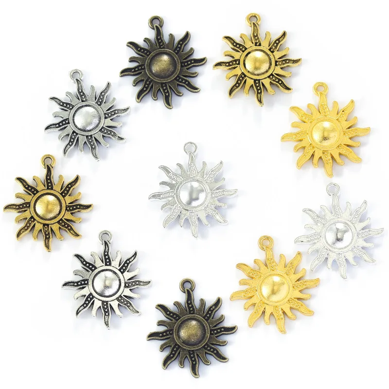 

100 шт./лот, винтажные подвески-шармы в виде солнца, 28x25 мм, подходят для изготовления браслетов, ожерелий, серег, брелоков и других украшений своими руками