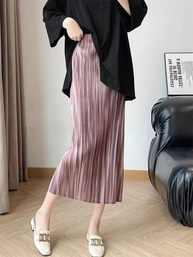 Skirts for Women New stylish and Beautiful Lssey Miyake Pleated Summer new Gradient Temperament Joker High Waist Loose Skirt