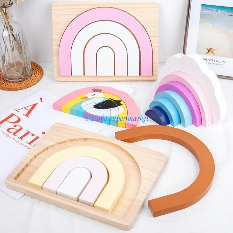 090b Bâtiment en bois arc-en-ciel / champignons Blocs d'apprentissage des jouets jeu d'éducation des jouets d'anniversaire