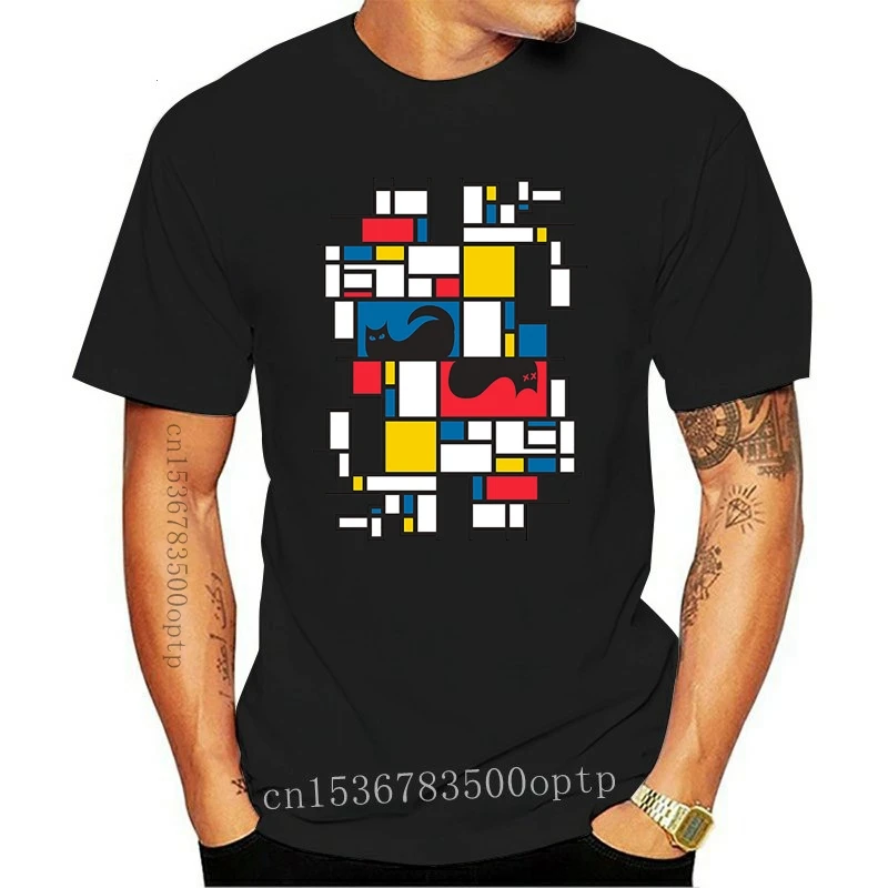 New Pictures Schrodinger Cat T-Shirt Schrodinger Cat In The Style Of Mondrian Tshirt Mens Nice Male T Shirt For Mens Fitness(1)