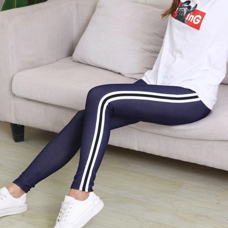 Women New Seam Ankle-length Leggins Pantalones Side Stripe Skinny High Waist Legging Pants Fashion Casual Gym Legginsy Trousers