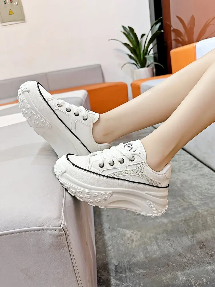 

2024 U Leather Women's White Casual Woman Vulcanize Sneakers Breathable Sport Walking Running Platform Flats Shoes Zapatos Mujer
