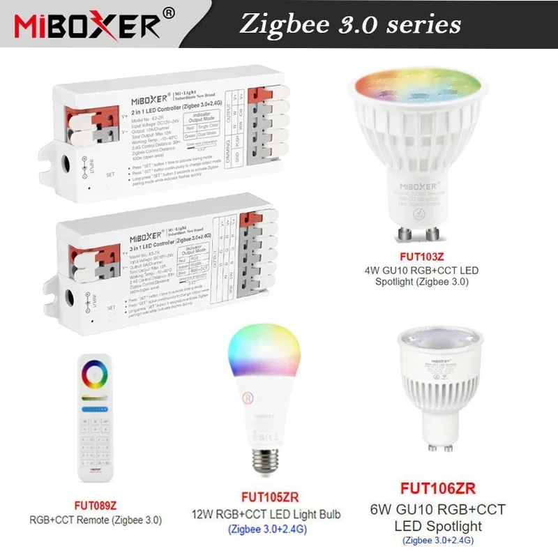 

Miboxer Tuya app (Zigbee 3.0 +2.4G)Single Color/CCT/RGB/RGBW/RGBCCT LED Strip Controller &4W 6W 12W Light Blub