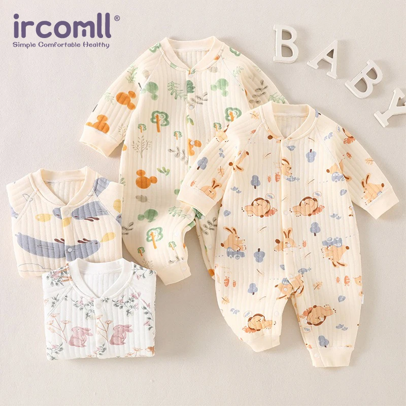 

Ircomll 0-24m Baby Rompers For Girls Boys Thin Velvet Keep Warm Bodysuit & One Piece Newborn Baby Clothing Loungewear Set Outfit