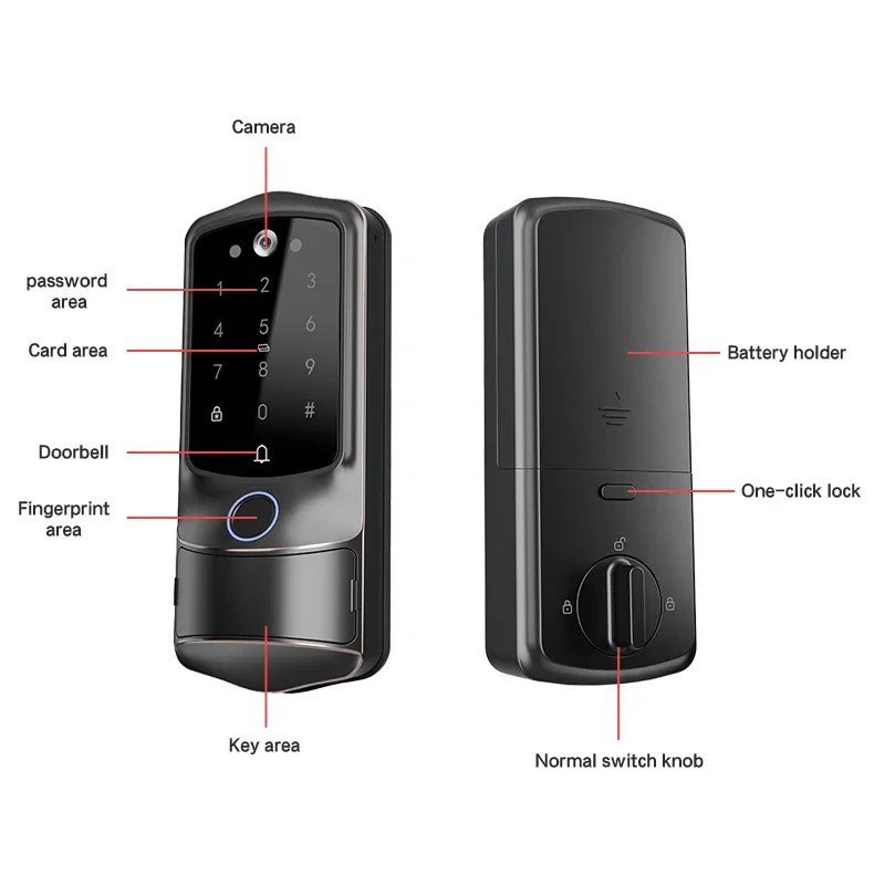 004 High Security Fingerprint Deadbolt Lock Tuya Electric Digital Password Keyless WiFi Smart Door Lock With Camera