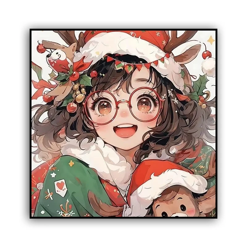 9ct 60x60cm Christmas Girl Embroidery DIY Printed Kits Cross Stitch Thread Needlework Sets Home Decor Crafts