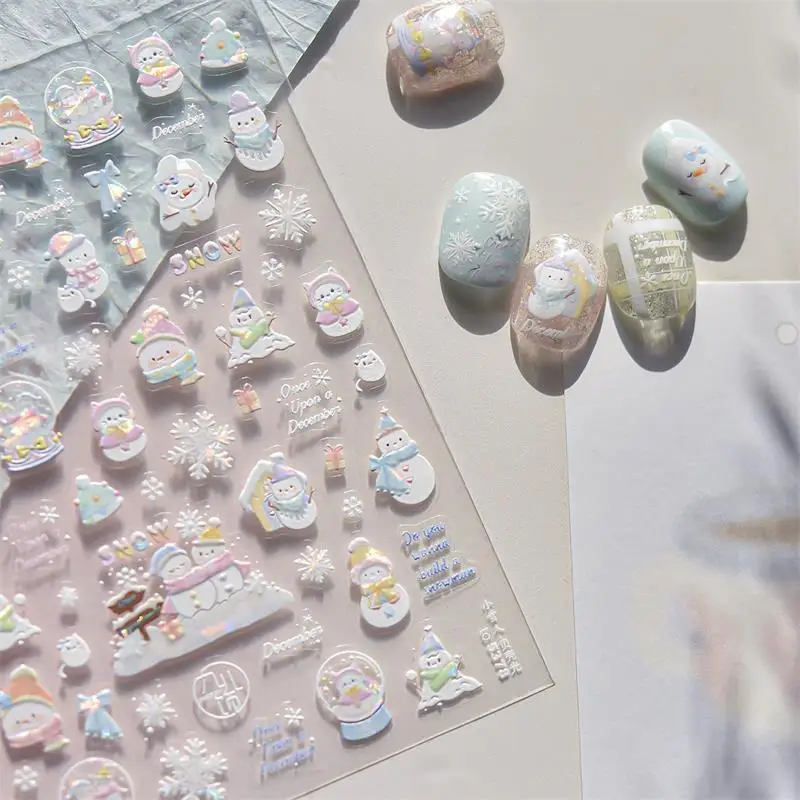 1Pc Cute Santa Claus Snowflake Snowman Christmas Tree Bow Nail Art Print Stickers Sweet Manicure Decals Nail Decor Gift