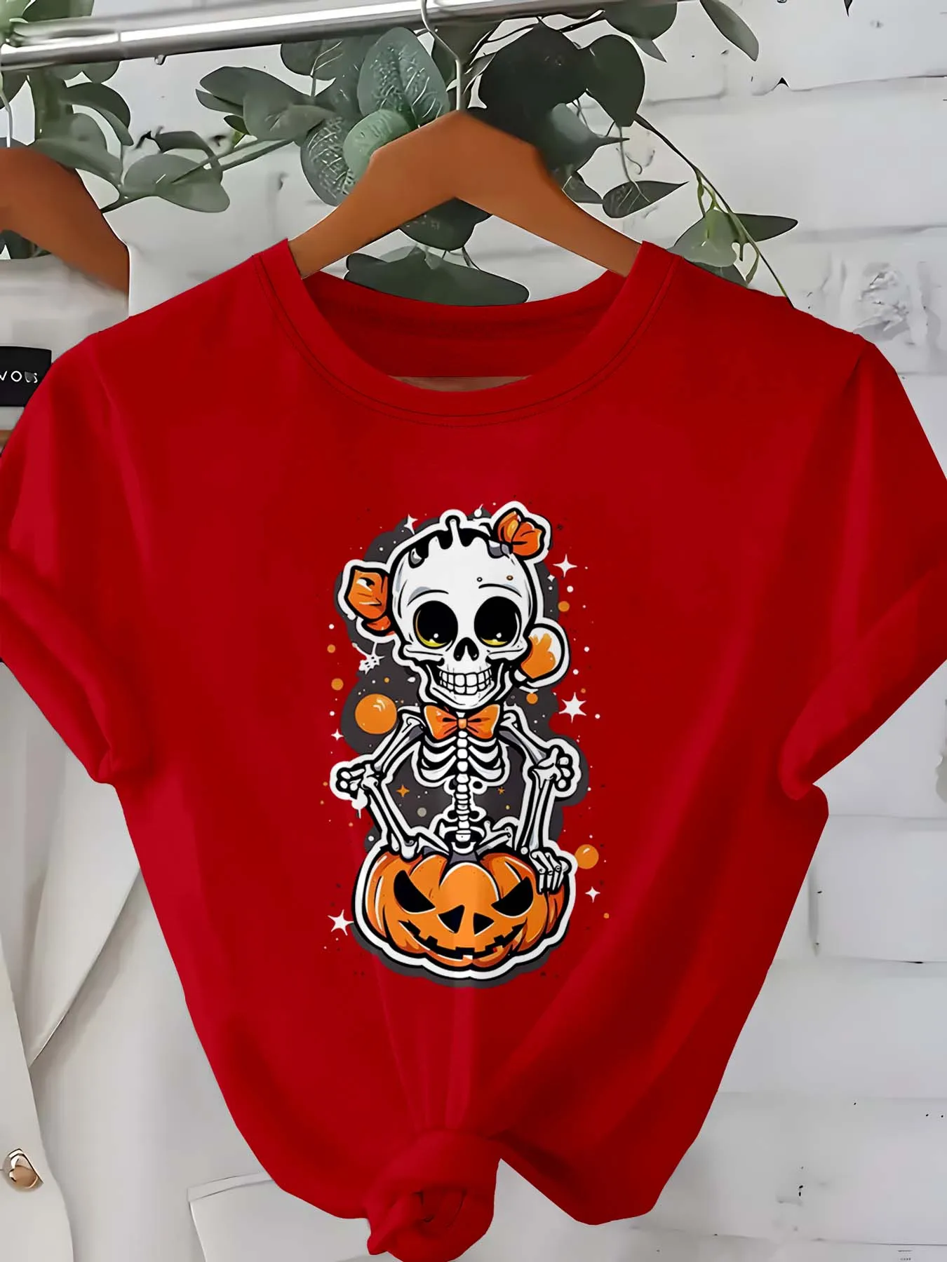 

Плюс размер милый Хэллоуин скелет тыква принт стильный наряд