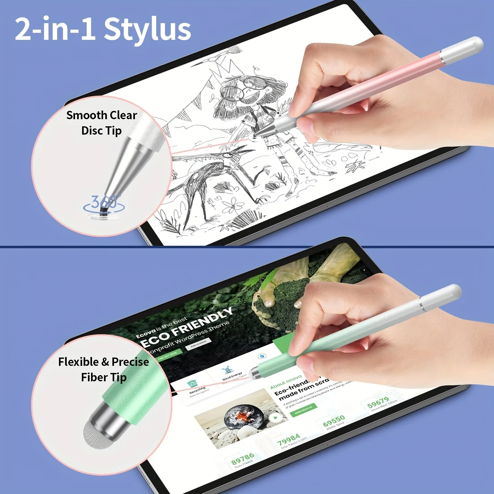 Stylet universel 2 en 1 pour IOS, Android, tablette, téléphone portable, iPad, accessoires de dessin, tablette, puzzles, écran tactile