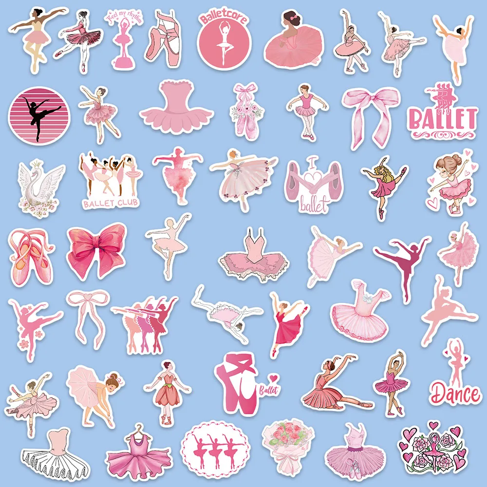 50PCS Elegant Ballet Sticker Pink Ballet Skirt Graffiti Decals For Laptop Luggage Water Cup Notebook Jukebox Waterproof Stickers