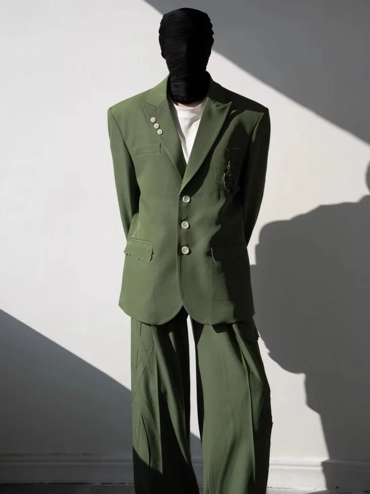 Designer Suits Matching Sets Fashion Mens Flowers Casual Spring Loose Fit Single Breasted Blazers Wide Leg Pants Two Piece Set