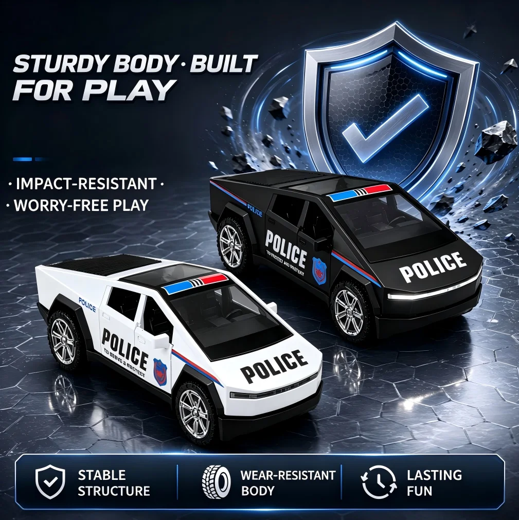 Scale Future Style Police Pickup Alloy Diecast Set Pull Back OpenDoors With Mini All-Terrain Vehicle Car Ornament Christma