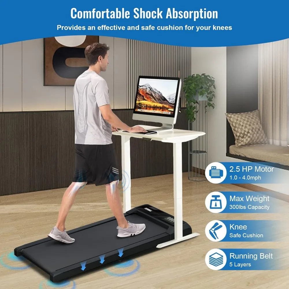 جهاز مشي محمول بقوة 2.5 حصان تحت المكتب مع مقابض يدوية وميل 10% قابل للتعديل للمشي والتمرين