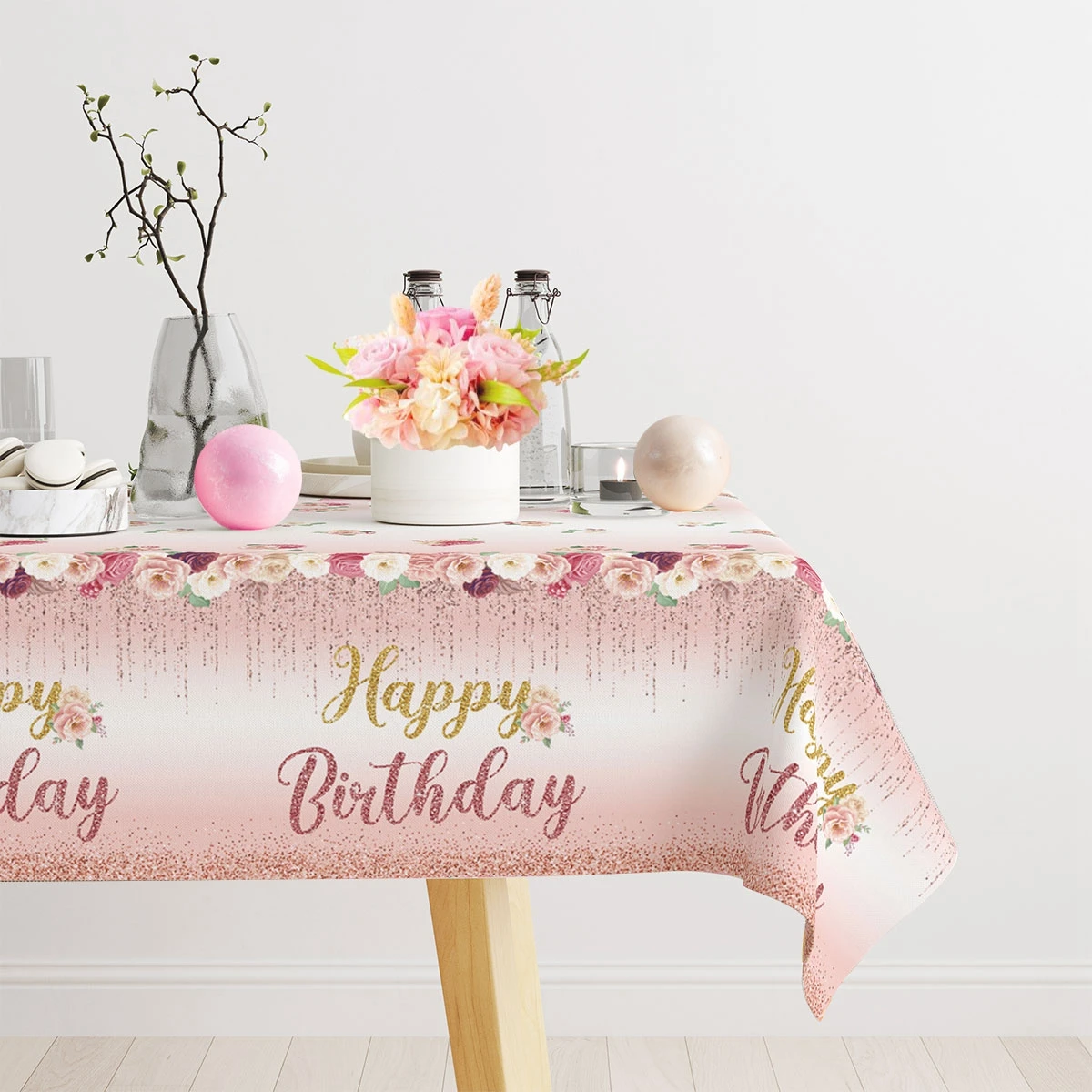 Pink Flower Table Cloth Girls Birthday Party Decoartion Birthday Rose Tablecloth Decoration Flower Birthday Party Supplies