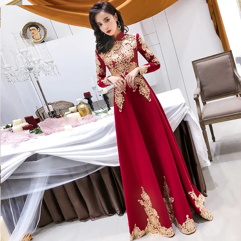 Bride dresses wedding dress  Wine Red Autumn Wedding Door Binding Clothes Female Daily Style Toast Dress Bride