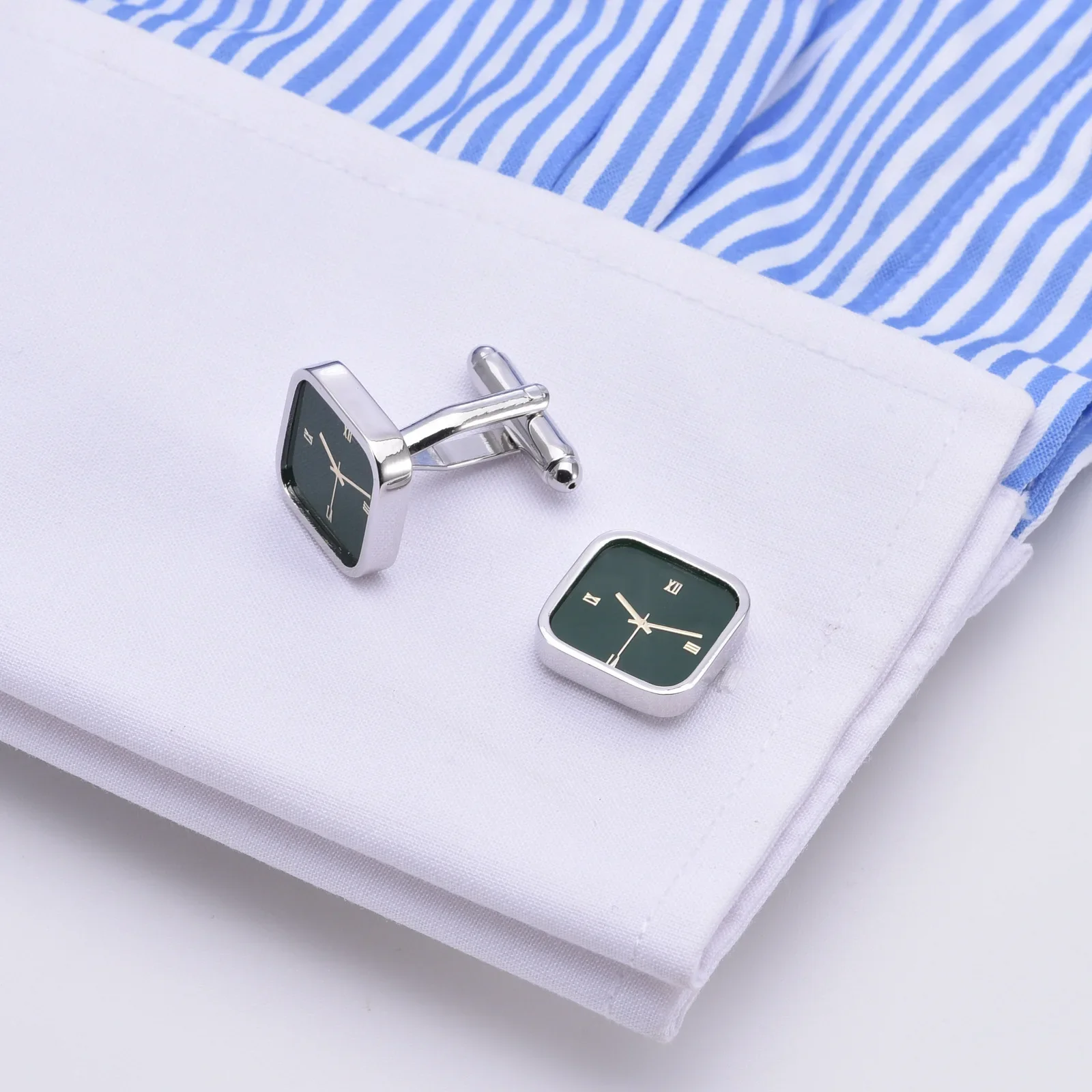 Green Watch Styling Square French Cufflinks Men\'s Premium Shirts Cuff Accessories Wedding Suit Cuffs Buttons Gifts for Men