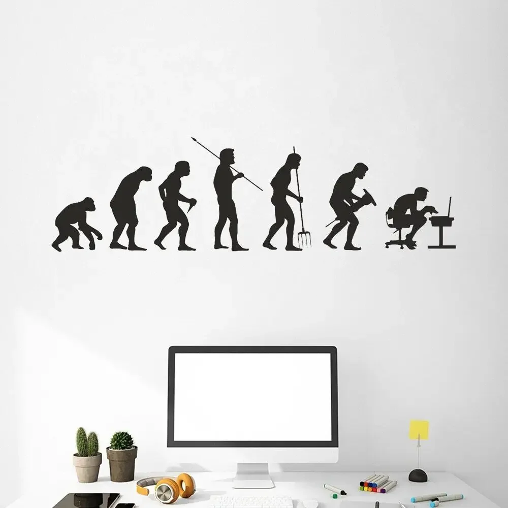 Evolução do homem arte adesivo de parede citações macaco para computador geek adolescentes decoração do quarto vinil decalque da parede moderna casa mural z355