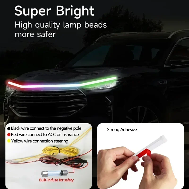 1.8 متر 12 فولت LED النهار تشغيل أضواء Drl سيارة مصباح ليد شرائط APP التحكم RGB الملونة سيارات هود ضوء الديناميكي بدوره مصباح إشارة