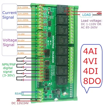 8DO 4DI 8AI RS485 Modbus RTU Multifunction relay module PLC IO expanding board 4-20MA 0-10V current voltage collector R4A8H08