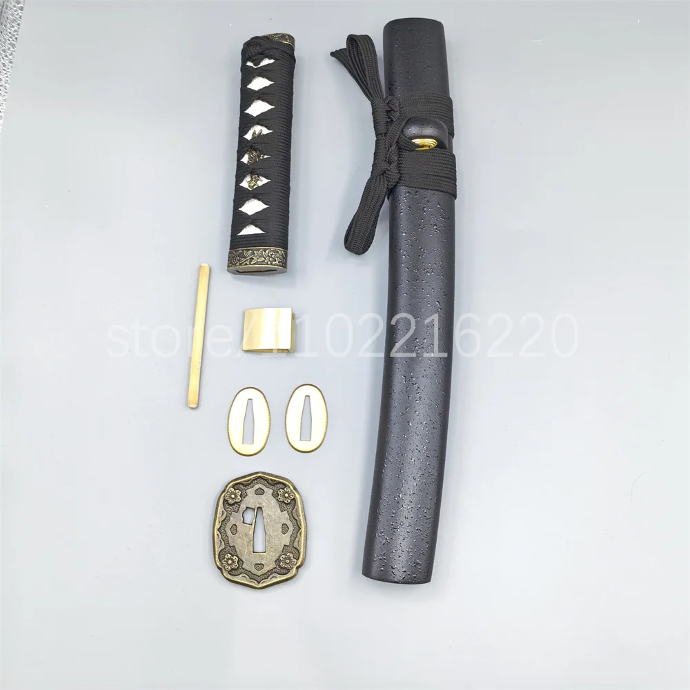 A Set Unique Black Tsuka Handle Tsuba Handguard Habaki Seppa Hardwood Sheath For Real Samurai Katana Tanto Sword Parts