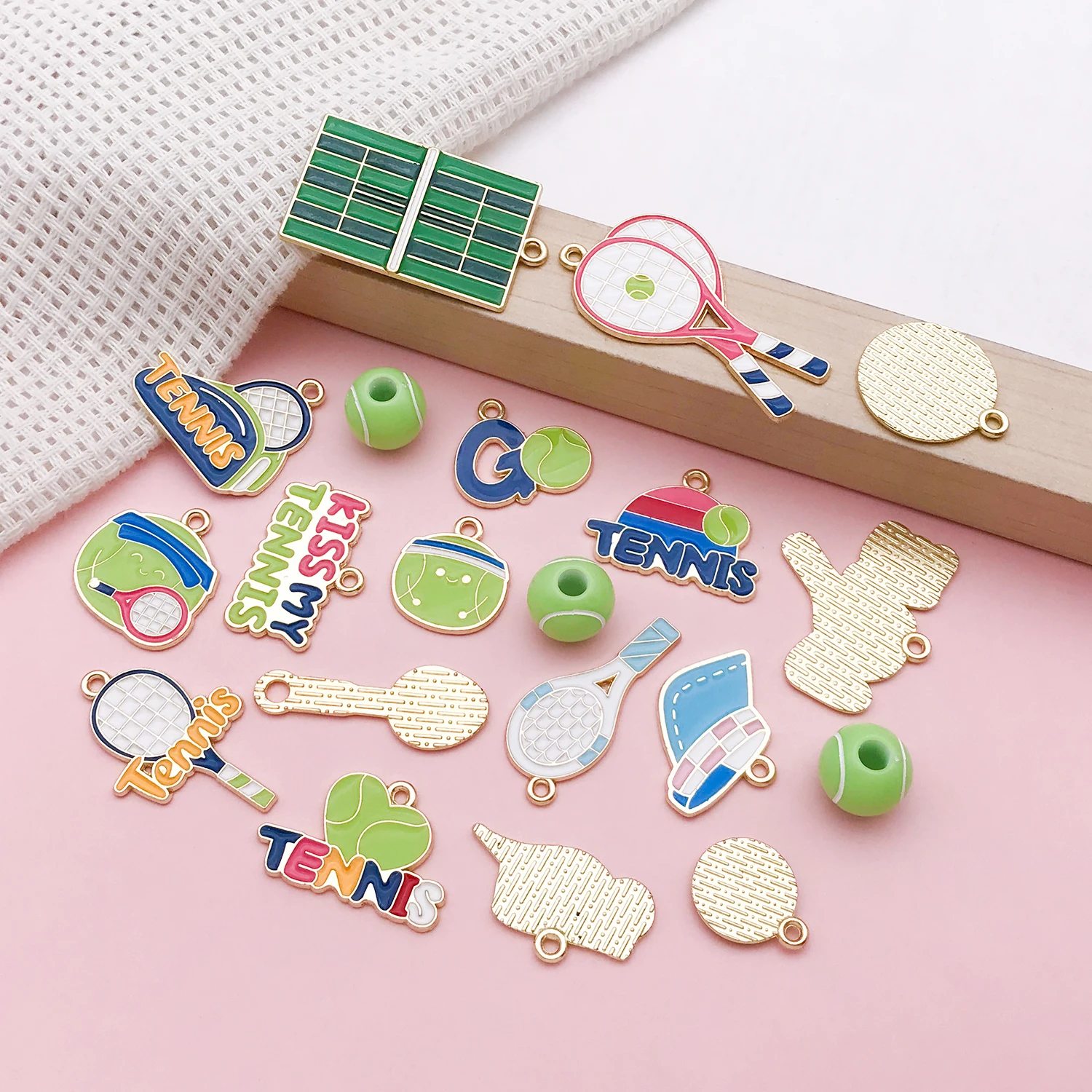 2pcs/20pcs Alloy Enamel Sports Series Tennis Pendant Jewelry Making DIY Earrings Charms for Jewelry Bracelets Necklace