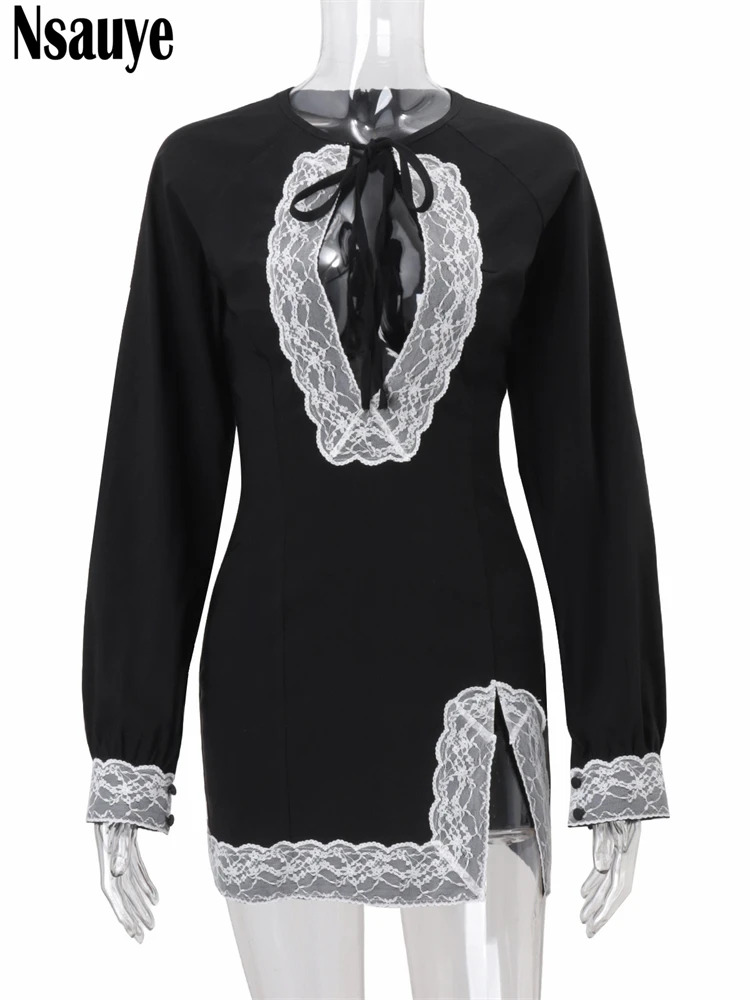 Nsauye المرأة الدانتيل يصل مثير المرقعة النادي الليلي قصيرة مساء حفلة فستان مناسبات صغيرة التفاف الجوف خارج الشتاء فساتين راقية 2025 #5