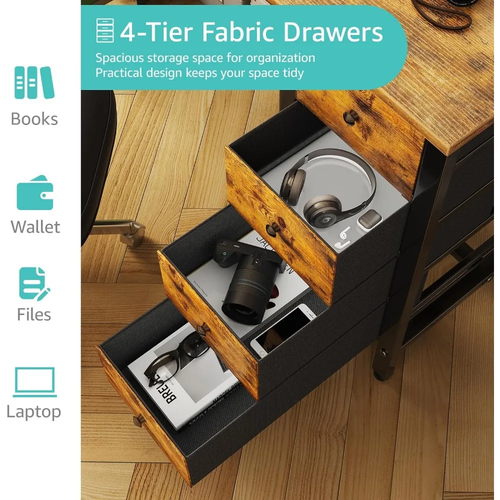 47 inch Computer Desk with 4 Drawers, Writing Work Study Desk for Home Office Bedroom, Modern Simple Student PC Desks