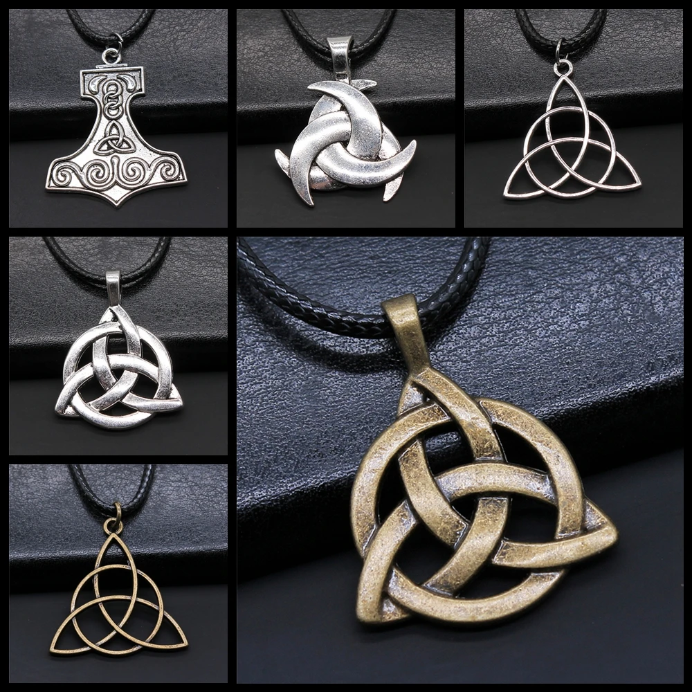 Triquetra Knot Amulet Religious Irish Knot Pendant Necklaces Triquetra Scandinavian Circle Trinity Statement Jewelry For Men