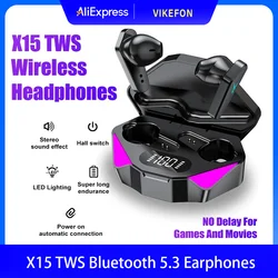 X15 Wireless Bluetooth Headset LED Display Gamer Earbuds with Mic Wireless Headphones Noise Cancelling Bluetooth Earphones
