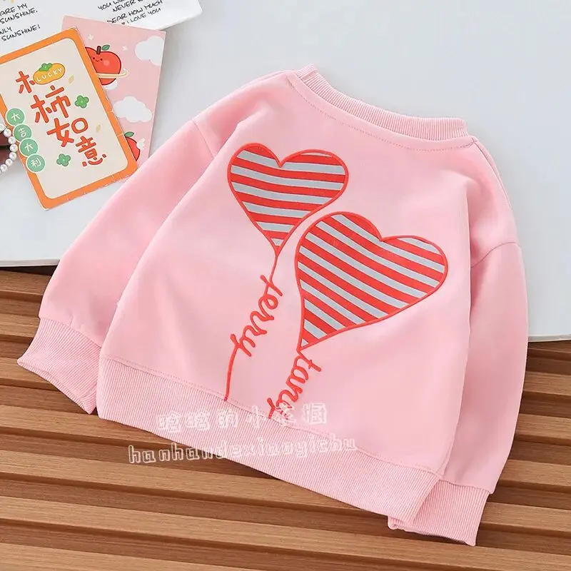 Baby Girls' Hoodie New Spring and Autumn Children's Top Loose Korean Cartoon Love Printed Baby Outerwear T-shirt