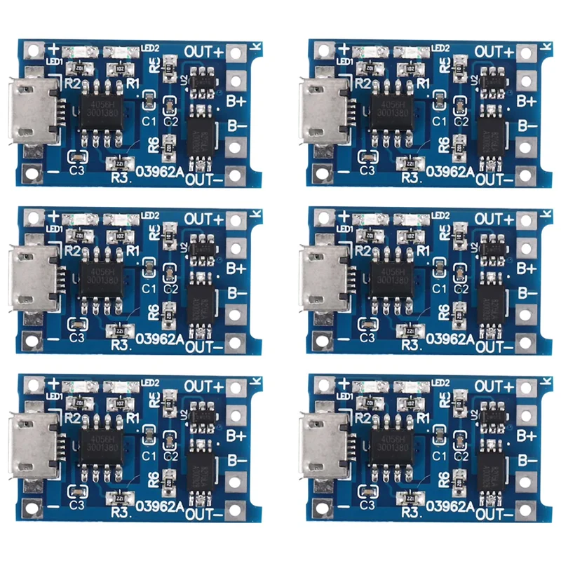 L72A-6PCS For TP4056 Charging Module With Battery Protection 18650 BMS 5V Micro-USB 1A Charge Board For 18650