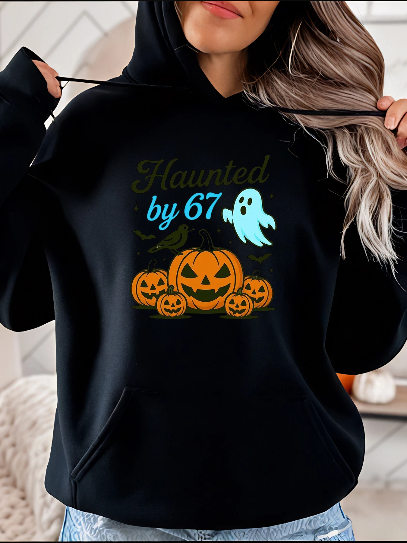 

Толстовка с капюшоном на Хэллоуин с привидениями 67, женская повседневная толстовка с принтом тыквы-призрака, осенний праздничный костюм, наряд