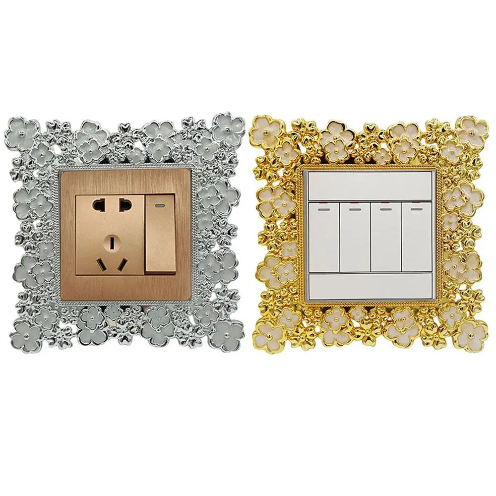 Plate Gold Silver Single Home Decor Wall Sticker Surround Socket Frame Light Switch Cover