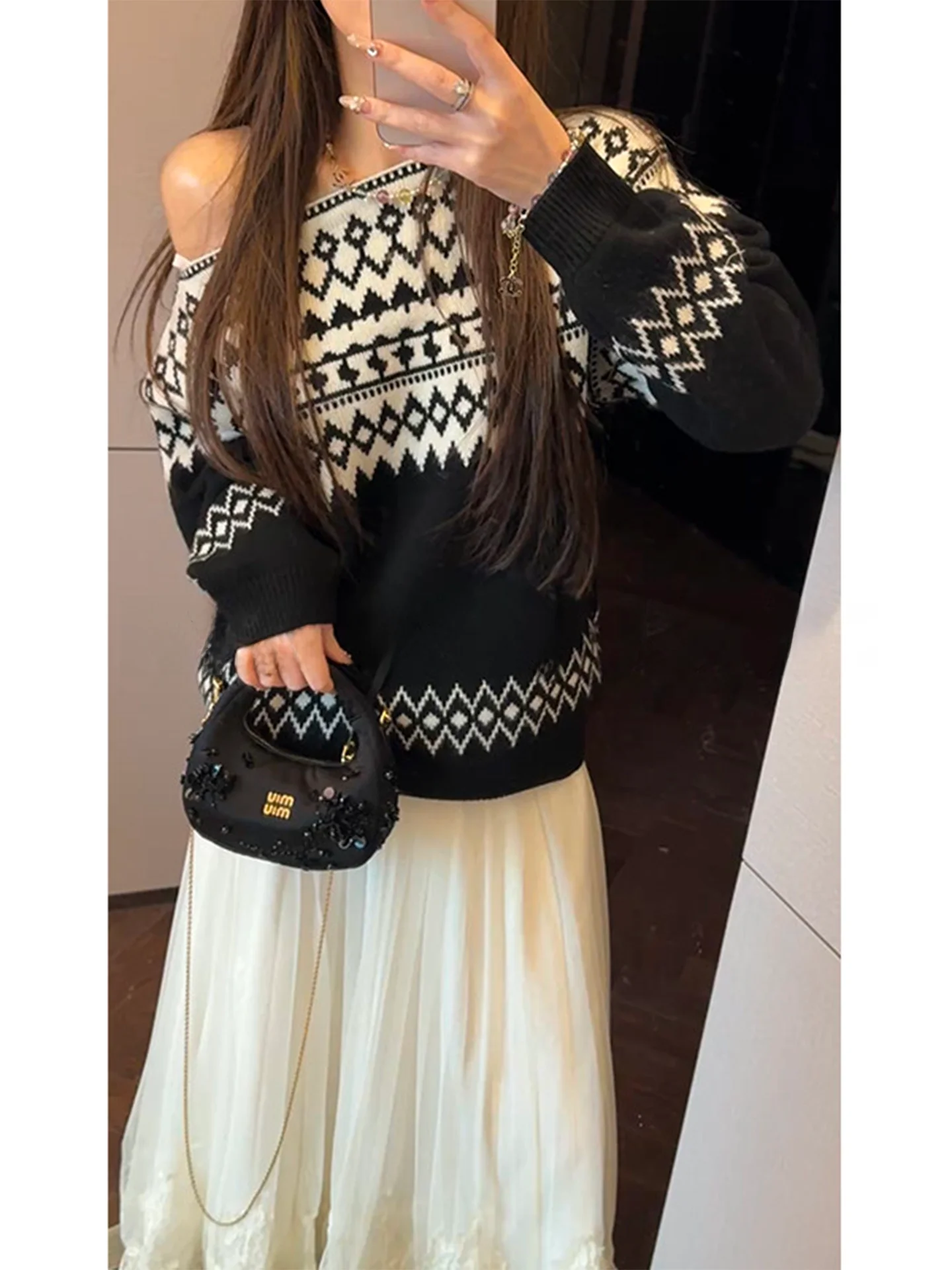 

Женский вязаный шерстяной свитер Mimius с асимметричным плечом, облегающий крой, уникальный дизайн, зимняя модная женская кофта