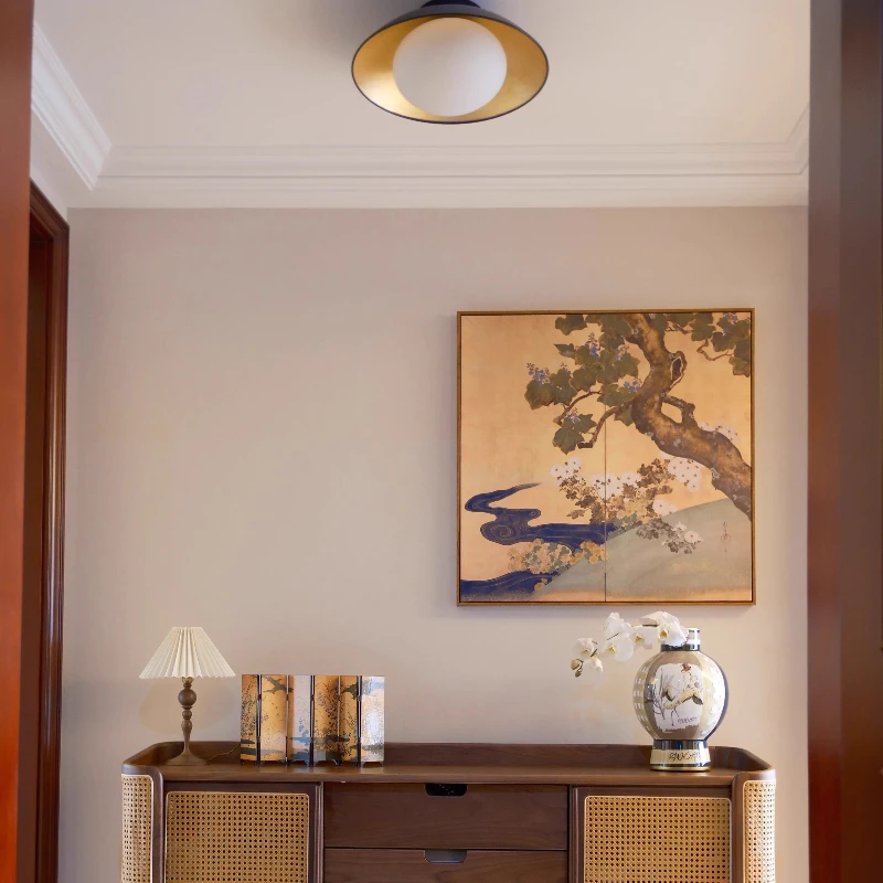 

Северная Европа Ретро Простой Потолочный Светильник Золотой Фольги Спальня Кабинет Проход Балкон Фойе Украшения Дома Аксессуары Светодиодный Абажур