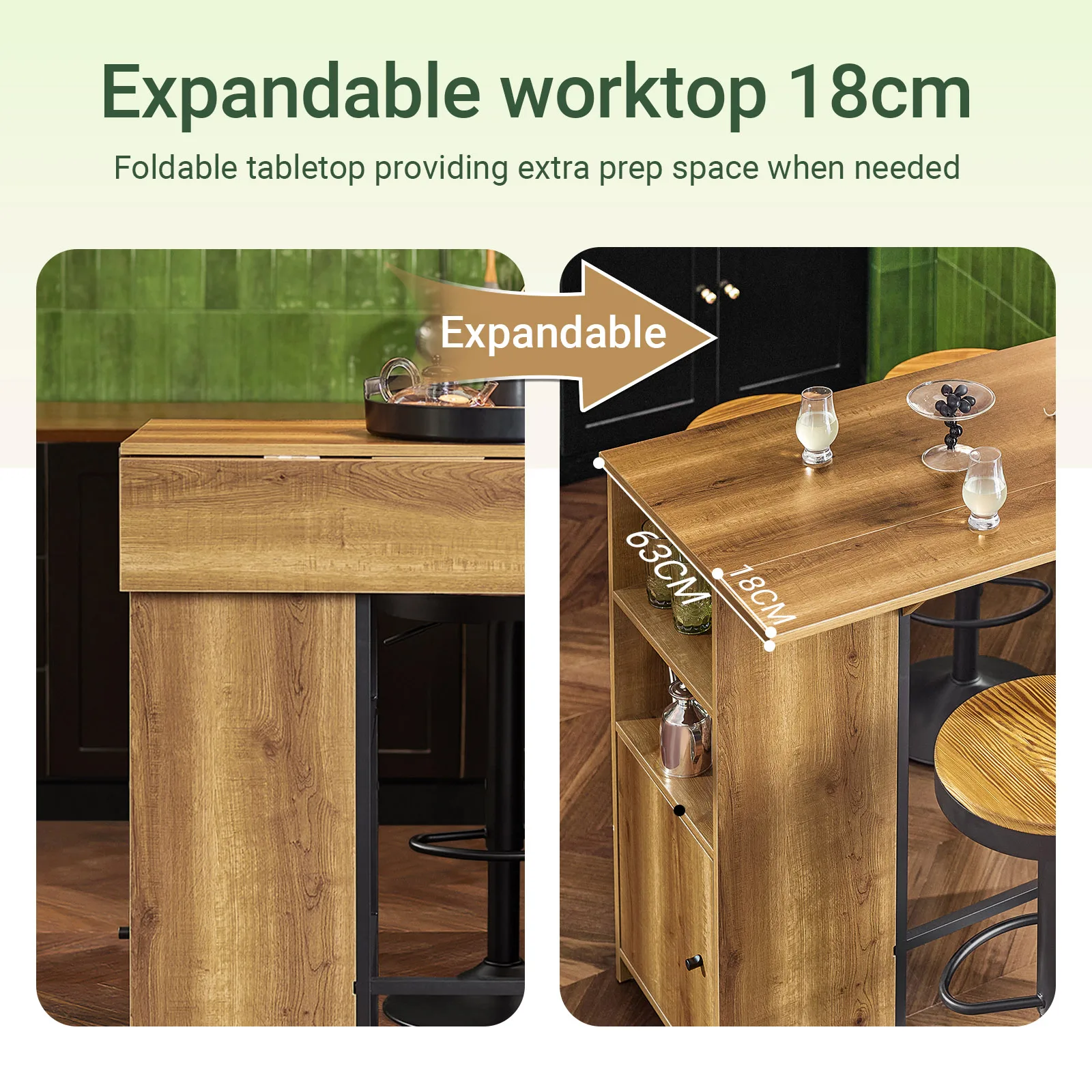 SoBuy FWT98-PF Bartisch Esstisch mit erweiterbarer Arbeitsfläche Hochtisch Bistrotisch Stehtisch Bartresen im Industrie-Desig – Detail 8
