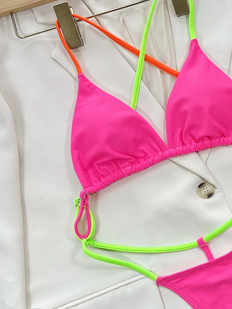 Traje de baño de una pieza para mujer, bañador Sexy con cuello en V, sin espalda, Color rosa