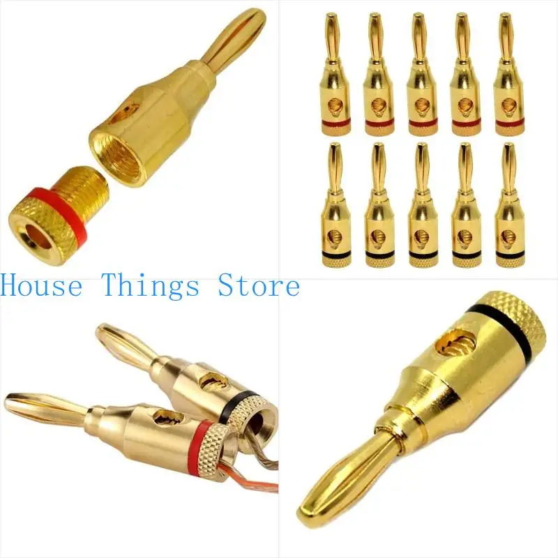 

652F 10 Pcs Speaker Banana Plugs Connector Open Screw Type Brass Connector