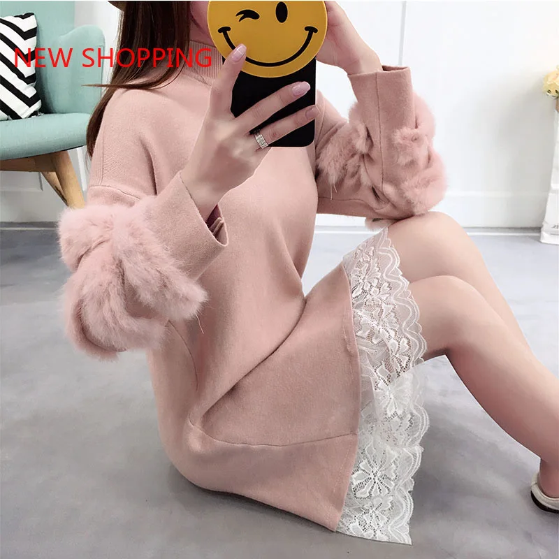 

Women Sweaters Pullovers Casual Oversized Sweater Christmas Winter Pull Sleeve Femme Knitted Jumpers Elegant Lace Sweaters Dress