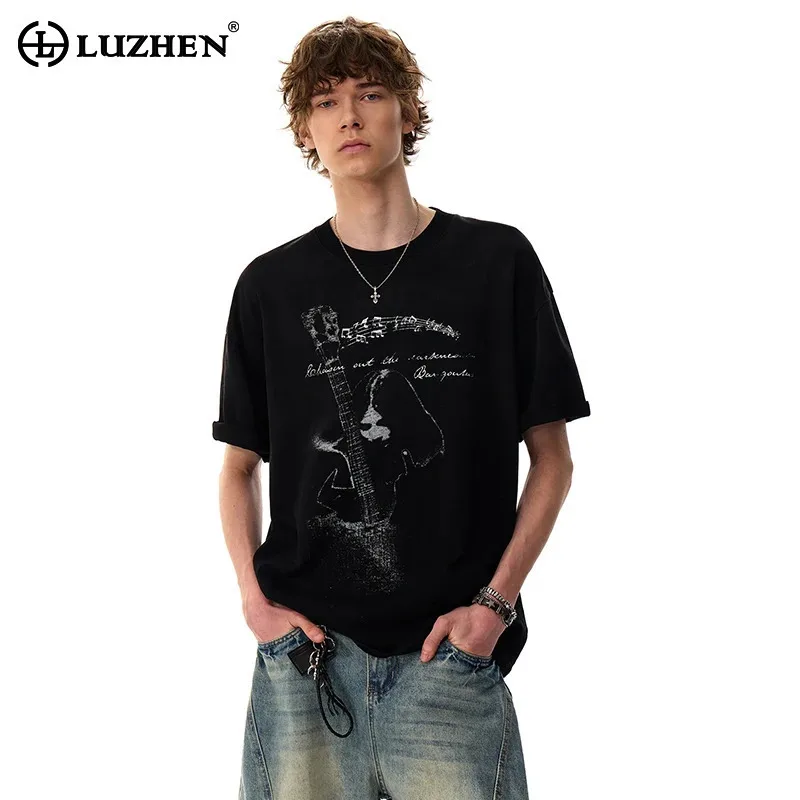 

LUZHEN 2025 Fashion Original Pattern Printed Short Sleeve T-shirts Men's Summer High Quality Korean Handsome Casual Tops JY3407