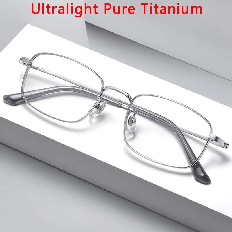 New Pure Titanium Small Rectangle Men Wide Side Anti Blue Light Myopia Glasses Male Custom Prescription Nearsighted Spectacles