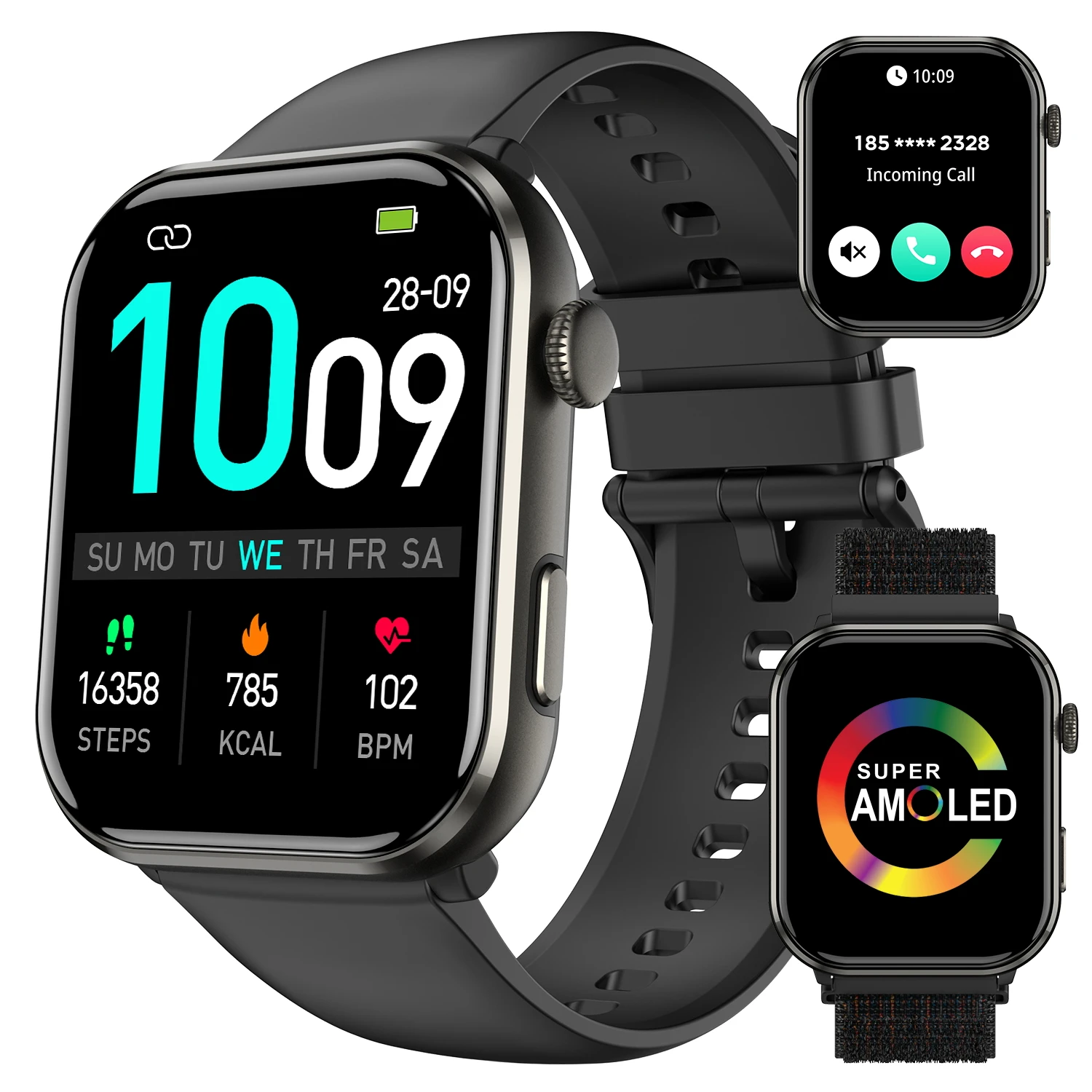 IOWODO R60 Bluetooth Smart Watch 1.96 pollici AMOLED HD Screen Orologi da uomo Fitness Monitoraggio della salute Smartwatch da donna impermeabile