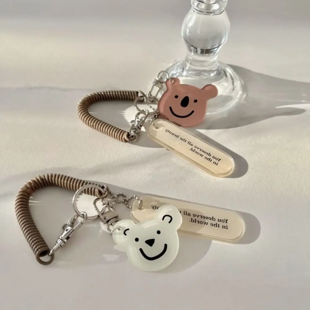 Creative Cartoon Bear Spring Coil Key Chain Key Holder Acrylic Cartoon Lanyard Korean Style Key Ring Ornaments Decoration