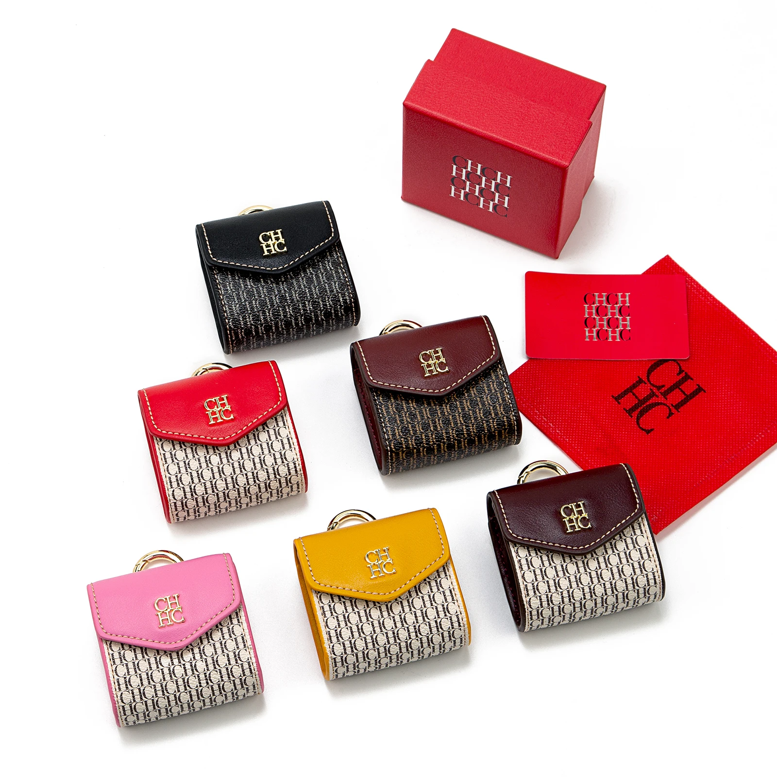 CH New Style Headphone Case PU Leather With Key Ring Stylish Pattern Protective Cover For Wireless Earbuds Mini Accessory