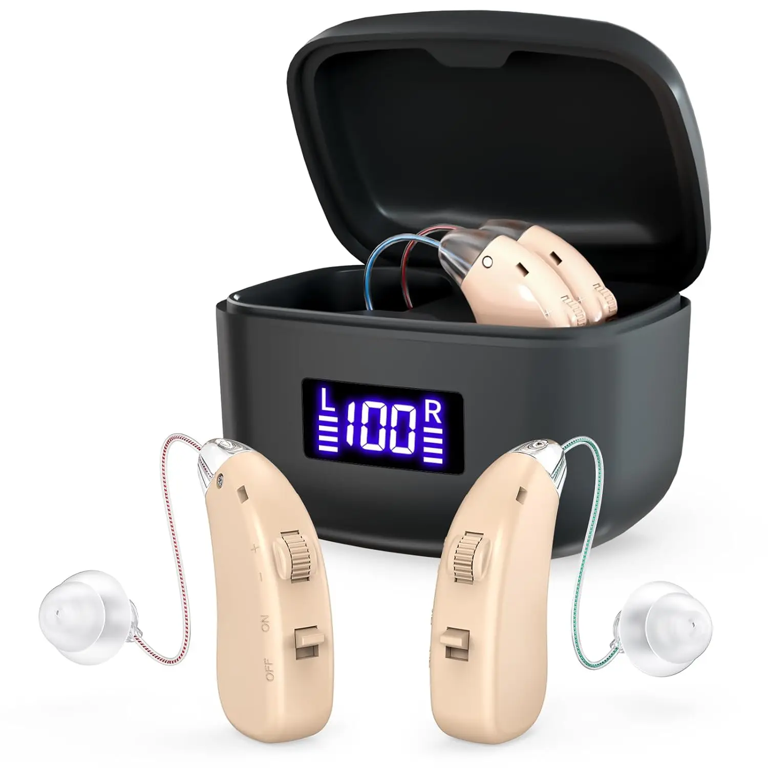 Mini Rechargeable  Earphones, Headphones for the Adults, Hearing Earbuds with Magnetic Charging Box