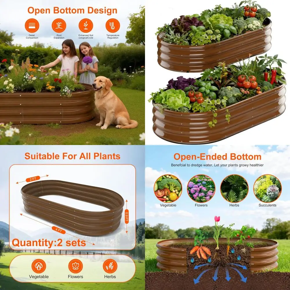 

Овальные металлические кашпо - 2 больших набора для садоводства на открытом воздухе, идеально подходят для овощей, цветов и трав