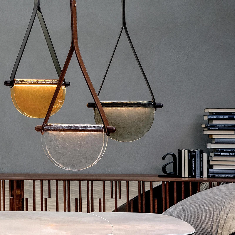 Free Shipping Nordic Small Leather Chandelier Dining Room Designer Simple Modern Bar Color Glass Kitchen  LED Shops Pendant Lamp