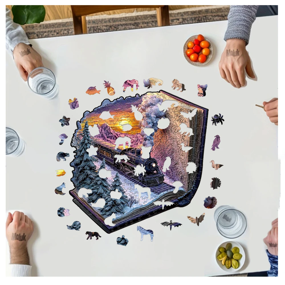 ثلاثية الأبعاد قطار الغابات الخشبية بازل قطع للكبار والأطفال 300 قطعة التحدي العالي التعليمية هدية الألعاب التفاعلية الألغاز الخشب