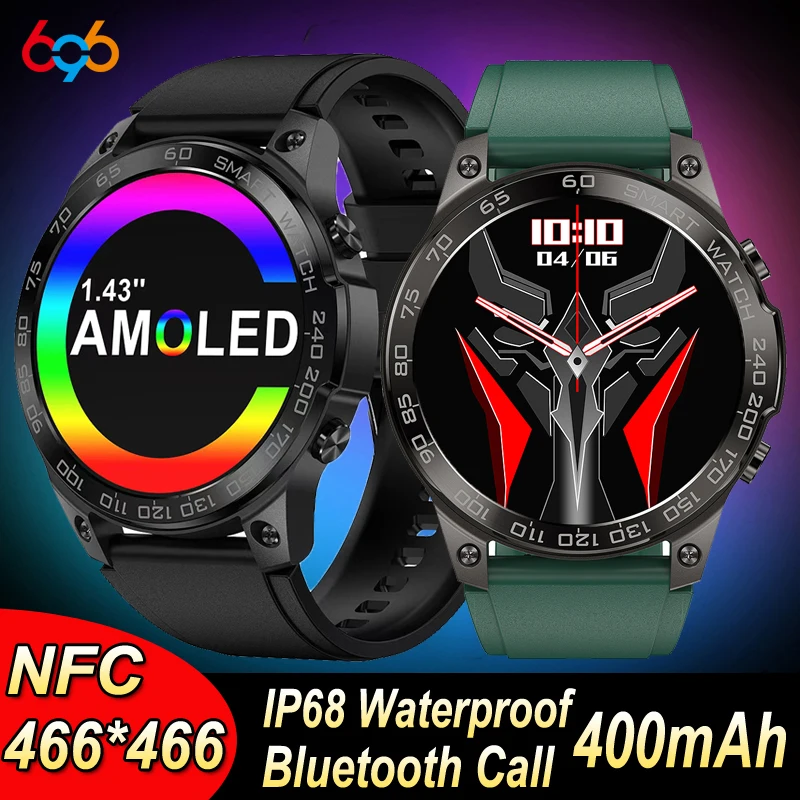 

Новые умные часы NFC для мужчин AMOLED 400 мАч с синим зубом, водонепроницаемые умные часы с пульсометром, кислородом в крови, спортивные часы для фитнеса